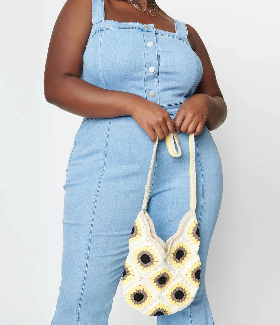 Joia Accessories White Sunflower Crochet Purse