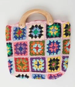 Joia Accessories Pink Floral Crochet Patchwork Handbag