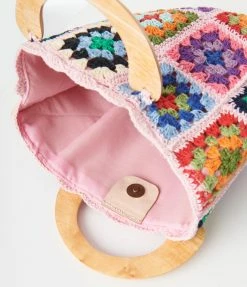 Joia Accessories Pink Floral Crochet Patchwork Handbag