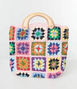 Joia Accessories Pink Floral Crochet Patchwork Handbag
