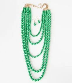 Joia Green Beaded Layer Necklace & Earring Set