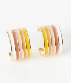 Joia Gold & Neutral Stripes Hoop Earrings