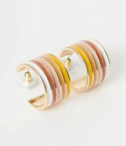 Joia Gold & Neutral Stripes Hoop Earrings