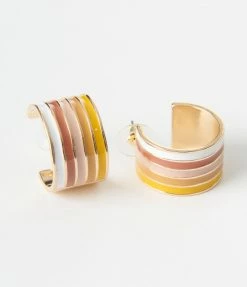 Joia Gold & Neutral Stripes Hoop Earrings