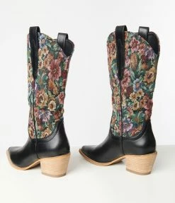 Mars Sky New Arrivals! Floral Jacquard Cowboy Boots
