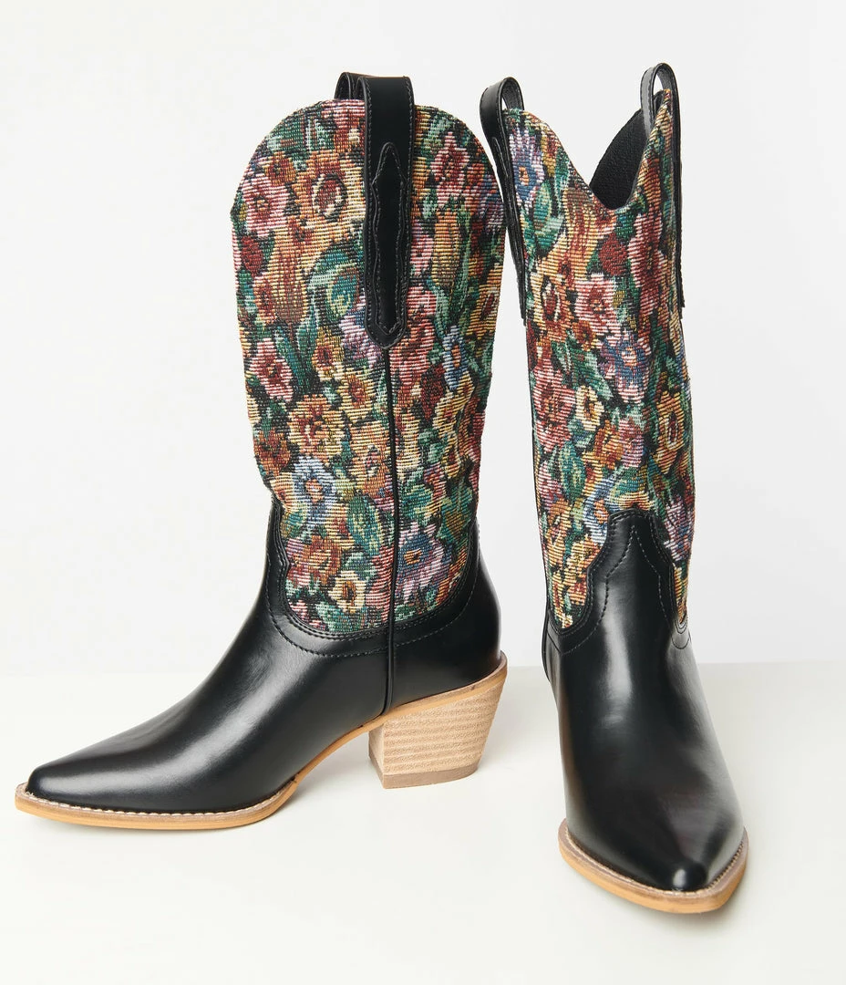 Mars Sky New Arrivals! Floral Jacquard Cowboy Boots