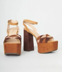 Mars Sky Shoes Brown Patchwork Platform Heel Sandals
