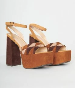 Mars Sky Shoes Brown Patchwork Platform Heel Sandals