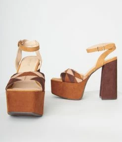 Mars Sky Shoes Brown Patchwork Platform Heel Sandals