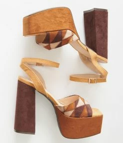 Mars Sky Shoes Brown Patchwork Platform Heel Sandals
