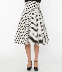 Atixo GmbH (Belsira) (Faire) White & Black Dot High Waisted Swing Skirt Clothing