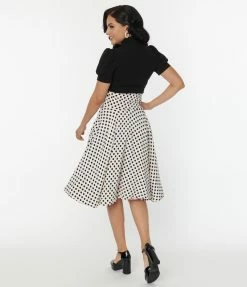 Atixo GmbH (Belsira) (Faire) White & Black Dot High Waisted Swing Skirt Clothing