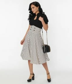 Atixo GmbH (Belsira) (Faire) White & Black Dot High Waisted Swing Skirt Clothing