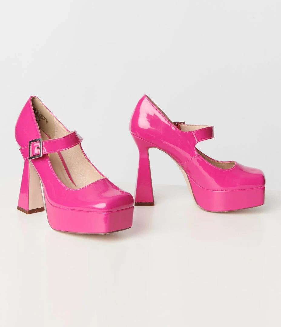 In Touch Footwear Hot Pink Patent Mary Jane Heels