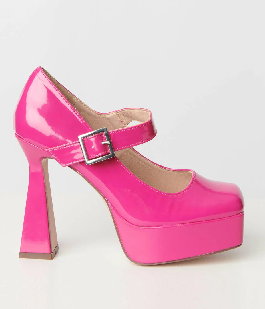 In Touch Footwear Hot Pink Patent Mary Jane Heels