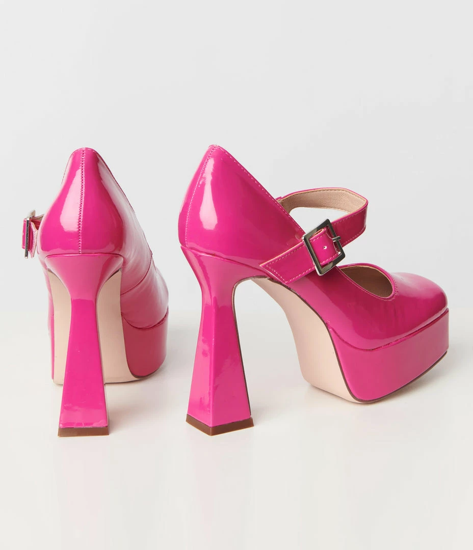 In Touch Footwear Hot Pink Patent Mary Jane Heels