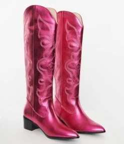 In Touch Footwear Pink Metallic Cowboy Boot Shoes