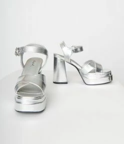 Qupid Silver Platform Heel Sandals