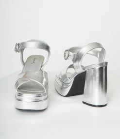 Qupid Silver Platform Heel Sandals
