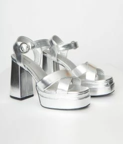 Qupid Silver Platform Heel Sandals