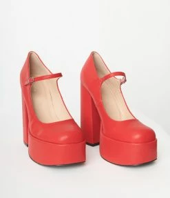 Qupid Red Platform Mary Jane Heels