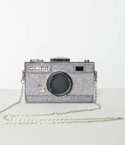 BAGS-2-SLAY (Faire) Silver Glitter Camera Strike A Pose Handbag Accessories