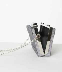 BAGS-2-SLAY (Faire) Silver Glitter Camera Strike A Pose Handbag Accessories