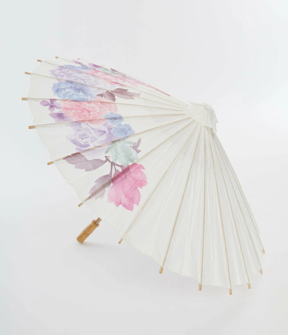 Faire (Weddingstar Inc.) Accessories Vintage Floral Paper & Bamboo Handle Parasol