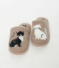 Infinity Classics International (Faire) Shoes Black & White Kitten Plush Slippers
