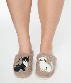 Infinity Classics International (Faire) Shoes Black & White Kitten Plush Slippers