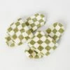 En Creme Green & Ivory Check Fuzzy Slippers