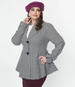 Atixo GmbH (Belsira) (Faire) Plus Size Black & White Houndstooth Skirted Coat