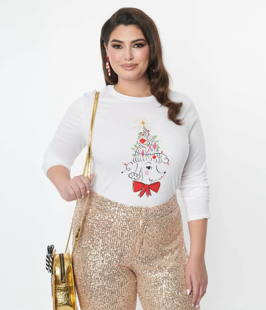 Unique Vintage Christmas Poodle Graphic Long Sleeve Clothing