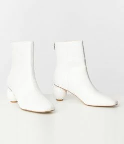Unique Vintage White Leatherette Ball Heel Booties Unique Vintage Brand