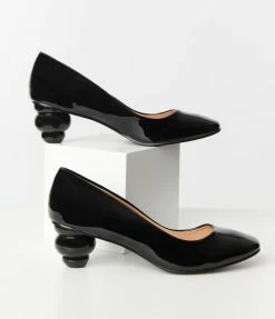 Unique Vintage Black Patent Leatherette Ball Heel Pumps Unique Vintage Brand