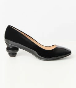 Unique Vintage Black Patent Leatherette Ball Heel Pumps Unique Vintage Brand