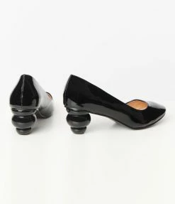 Unique Vintage Black Patent Leatherette Ball Heel Pumps Unique Vintage Brand