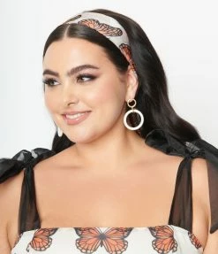 Smak Parlour Ivory & Monarch Butterflies Long Hair Scarf