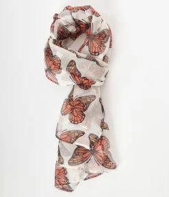 Smak Parlour Ivory & Monarch Butterflies Long Hair Scarf