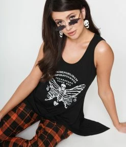 Lifestyle Group (UK) Ltd Clothing Black Ouija Winged Skeleton Long Vest Top