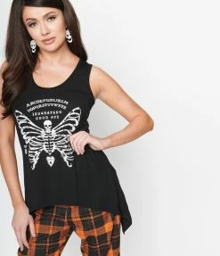 Lifestyle Group (UK) Ltd Clothing Black Ouija Winged Skeleton Long Vest Top