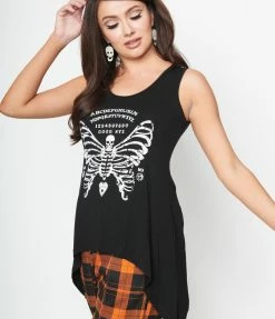 Lifestyle Group (UK) Ltd Clothing Black Ouija Winged Skeleton Long Vest Top