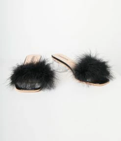 Song And Sol Black Marabou Feather Slipper Heels