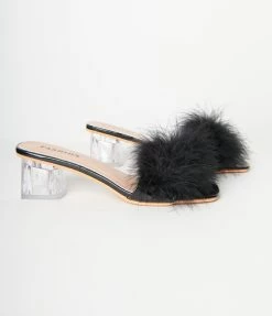 Song And Sol Black Marabou Feather Slipper Heels