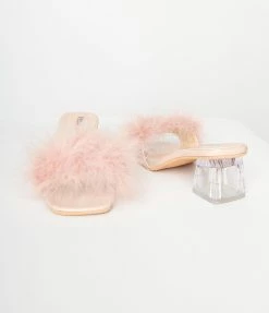 Song And Sol Mauve Marabou Feather Slipper Heels