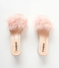 Song And Sol Mauve Marabou Feather Slipper Heels