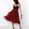 Magnolia Place Deep Red Tulle Midi Skirt Clothing