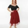 Magnolia Place Plus Size Deep Red Tulle Midi Skirt