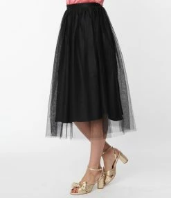 Magnolia Place Black Tulle Midi Skirt