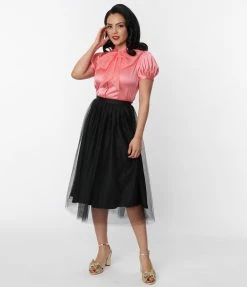 Magnolia Place Black Tulle Midi Skirt